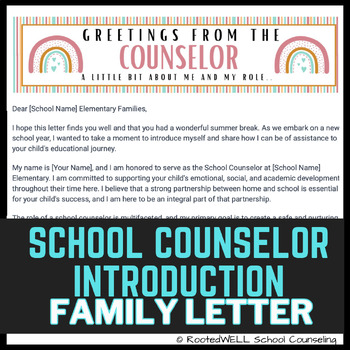 Preview of School Counselor Introduction Letter to Families - Elementary version