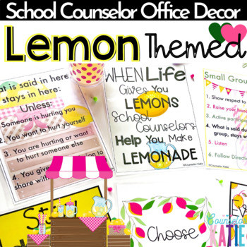 Preview of School Counselor Office Decor - Lemon Themed Bulletin Board -Editable