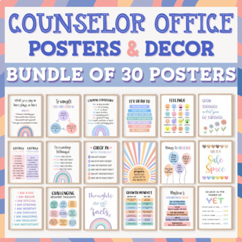Preview of School Counselor Office Decor Posters Bulletin Board Grounding Techniques Pastel