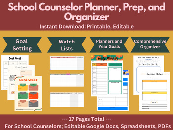 Preview of School Counselor Planner, Prep, Organizer | Calendars, Planners, Watchlists