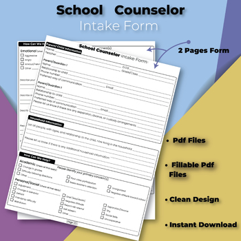 Preview of School Counselor/ School Psychologist Client Intake for Counsellor or Therapist.