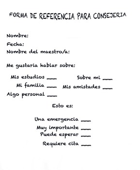 Preview of School Counselor Self-referral form in Spanish