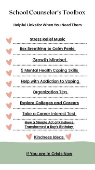 Preview of School Counselor's Toolbox PDF with Links