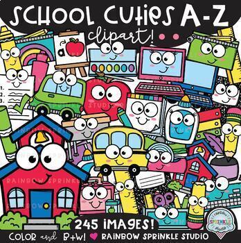 Preview of School Cuties Alphabet Clipart Letters A-Z