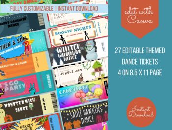 Preview of School Dance Tickets Printable For ASB | PTA | PTO Editable Template Digital