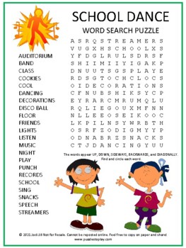 Preview of School Dance Word Search Puzzle Activity Worksheet Game | No Prep!