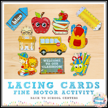 Preview of School Days Fine Motor Lacing Cards | Back to School Centers Activity