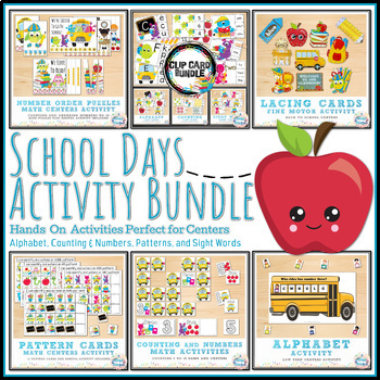 Preview of School Days Fine Motor Math and Literacy Activities Bundle for Centers 