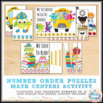 Preview of School Days Number Order Puzzles Math Centers Activities {Printable and Digital}