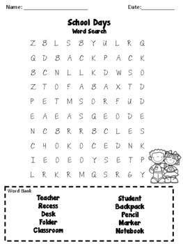 School Days Word Search by Teaching and Dogs | Teachers Pay Teachers