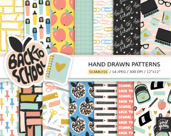 Preview of School Digital Paper. Back To School Patterns. Teacher, Student Backgrounds - 14