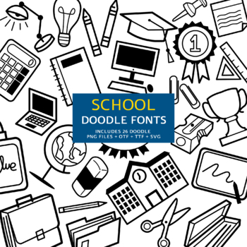 Preview of School Doodle Font, Instant File otf, ttf Font Download, Digital Font Bundle