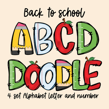 Preview of School Doodle Letters & Numbers School Supplies Clipart , Alpha Pack