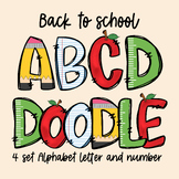 School Doodle Letters & Numbers School Supplies Clipart , 