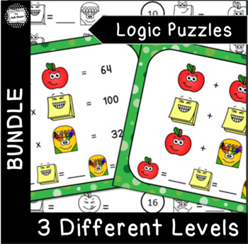 Preview of School Emoji Math Logic Puzzle Enrichment Activity Bundle Task Cards