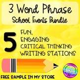 School Events Three Word Phrase Writing Station BUNDLE