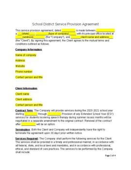 Preview of School/Facility Contract Service Agreement EDITABLE