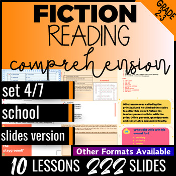 Preview of School Fiction Reading Comprehension Google Slides Digital Resources Set4