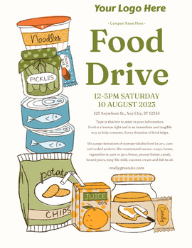 Preview of School Food Drive Educational Flyer w/ 5 Graphics Ready to Edit & Present!