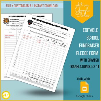 Preview of School Fundraiser Pledge Form Template | Move a Thon | Walk a Thon | Color Run
