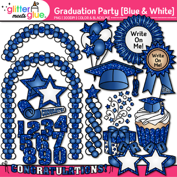 Preview of School Graduation Party Clipart Images: Blue White Cap Balloons Transparent PNG