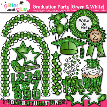 Preview of School Graduation Party Clipart Images: Green White Cap Balloons Transparent PNG