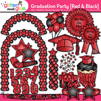 Preview of School Graduation Party Clipart Images: Red & Black Cap Balloons Transparent PNG