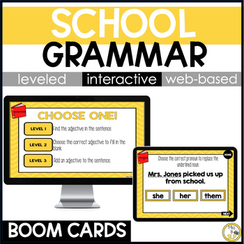 Preview of School Grammar Skill Builder Bundle - Digital Boom Cards & Interactive PDF