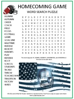 Preview of School Homecoming Game Word Search Puzzle Activity Worksheet Game