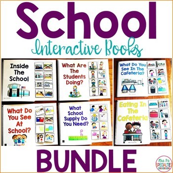 Preview of School Interactive Books BUNDLE - Adapted Books- WH Questions