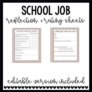 Preview of School Job Reflection and Rating Sheet (Editable)
