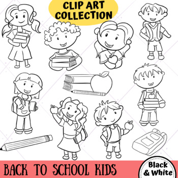 children at school clipart black and white