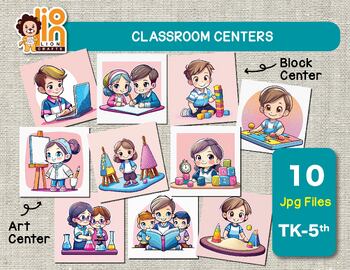 Preview of School Kids Classroom Centers Clip Art