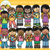 Back to School Kids with Backpacks Clip Art