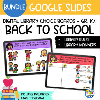 Preview of School Library - Back to School Digital Choice Boards BUNDLE