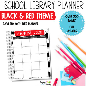 Preview of School Library Planner - Black and Red Theme