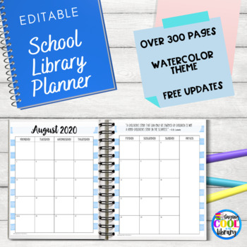 Preview of School Library Planner - Watercolor