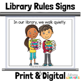School Library Rules Signs Print and Digital