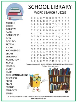 library word search worksheets teaching resources tpt