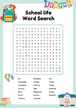 Preview of School Life Word Search Puzzle