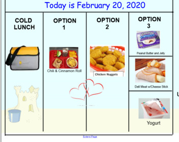 Preview of Lunch Count and Attendance (School Lunch Choices) Appropriate for SMART Boards