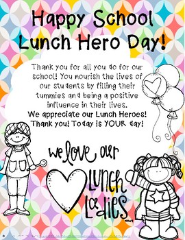 Preview of School Lunch Hero Day Appreciation Note