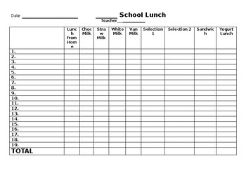 lunch order form
 School Lunch Order Form