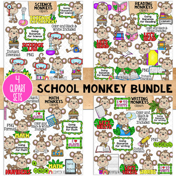 Preview of School Monkey Bundle - Reading - Writing - Math - Science