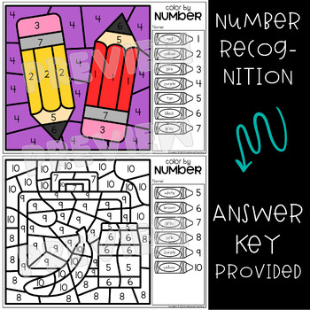 School Numbers to 10 Color by Code Number Recognition Worksheet School ...