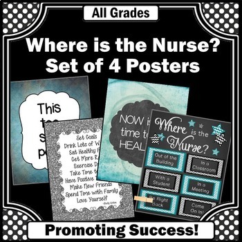 Preview of School Nurse Appreciation Gift Idea Office Door Sign Poster Set of 4 Teal Decor