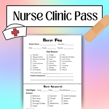 Preview of School Nurse Clinic Pass, Nurse Pass, School Nurse Resource, Printable
