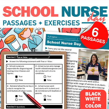 Preview of School Nurse Day Reading Comprehension in Bundle 1-12 grade activities,exercices
