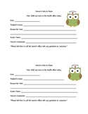 School Nurse Pass, Notes to Home, Notes for Nurse Owl Theme