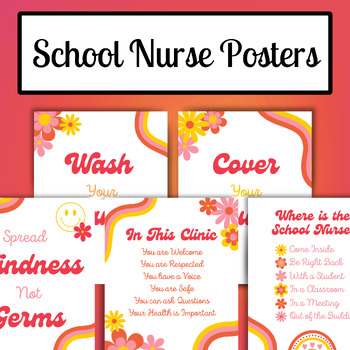 Preview of School Nurse Poster Bundle, Retro, Groovy, Printable, 5 Prints/Posters